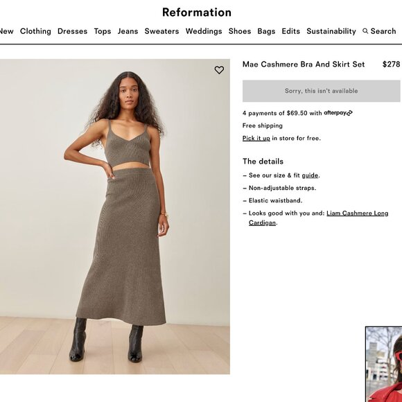 Reformation Mae Cashmere Bra And Skirt Set — Two Piece Dress - Picture 5 of 6